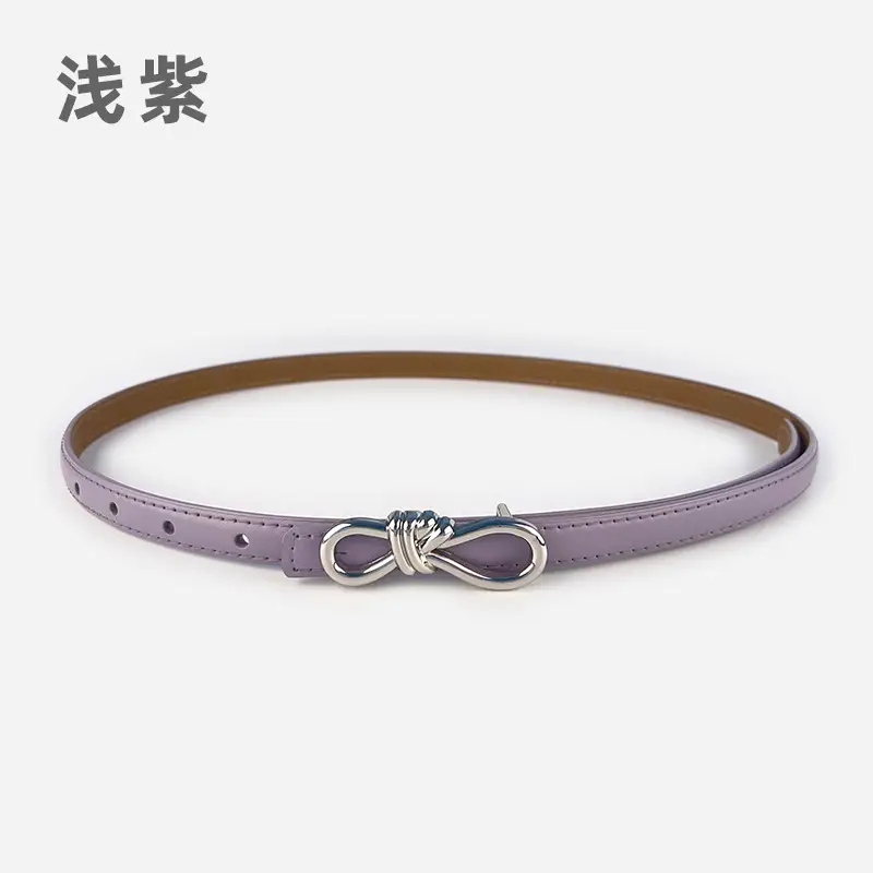 Women's Light Purple Genuine Leather Belt with Bow Clasp - Image 17