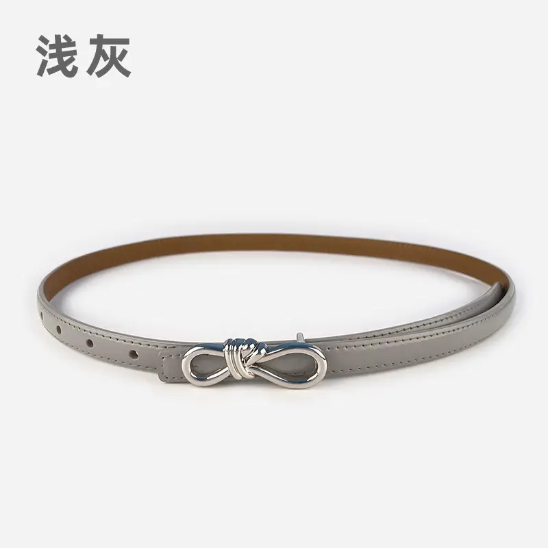 Women's Light Purple Genuine Leather Belt with Bow Clasp - Image 19
