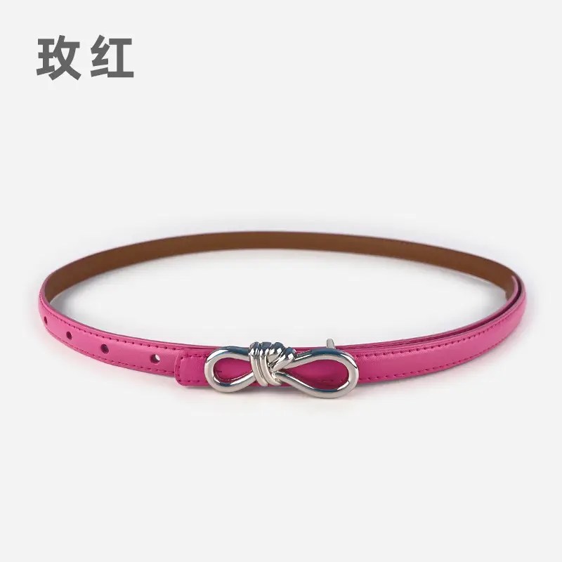 Women's Light Purple Genuine Leather Belt with Bow Clasp - Image 25