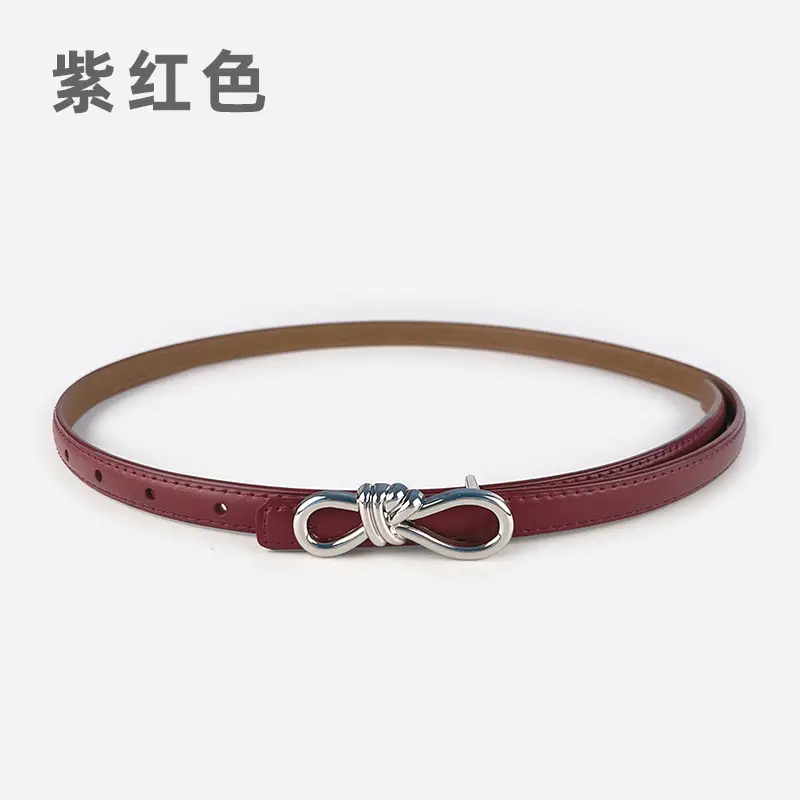 Women's Light Purple Genuine Leather Belt with Bow Clasp - Image 27