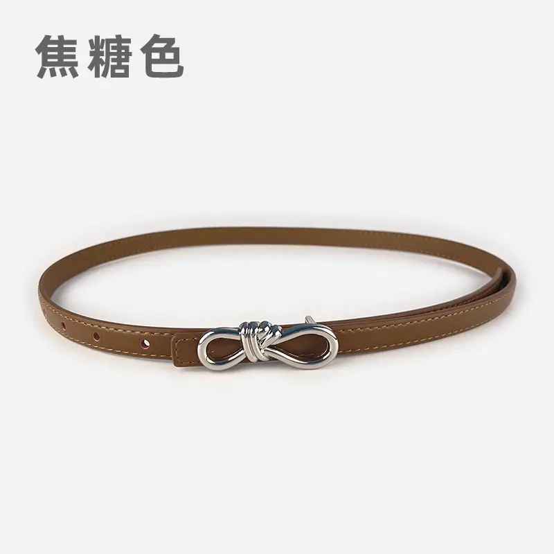 Women's Light Purple Genuine Leather Belt with Bow Clasp - Image 3