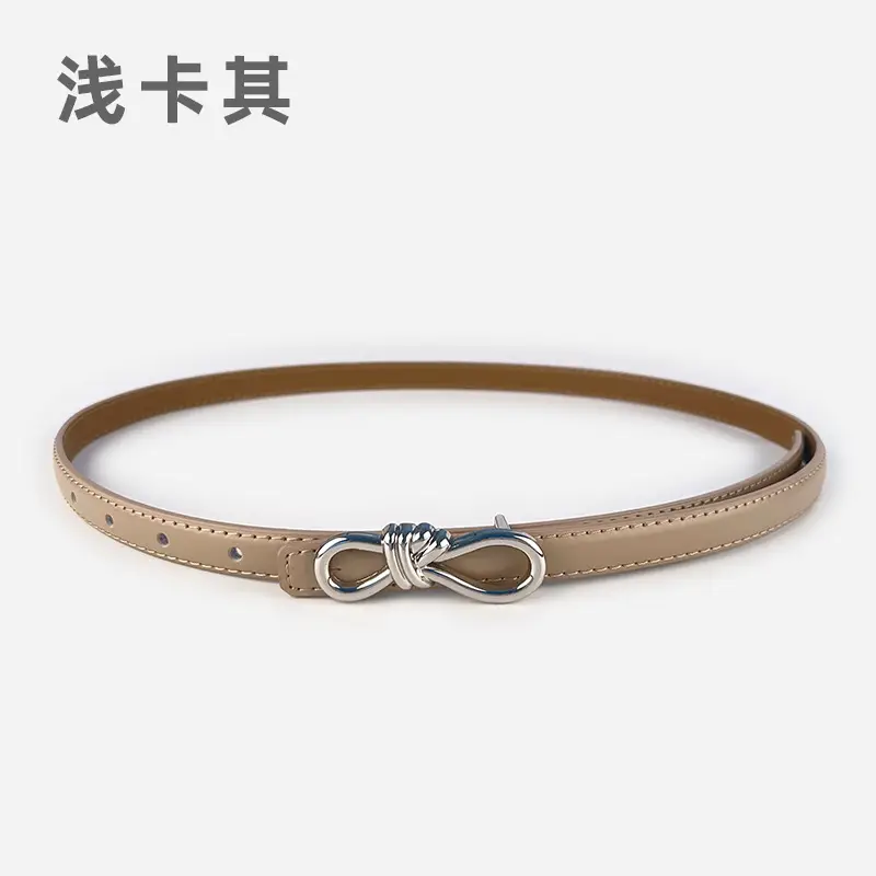 Women's Light Purple Genuine Leather Belt with Bow Clasp - Image 4