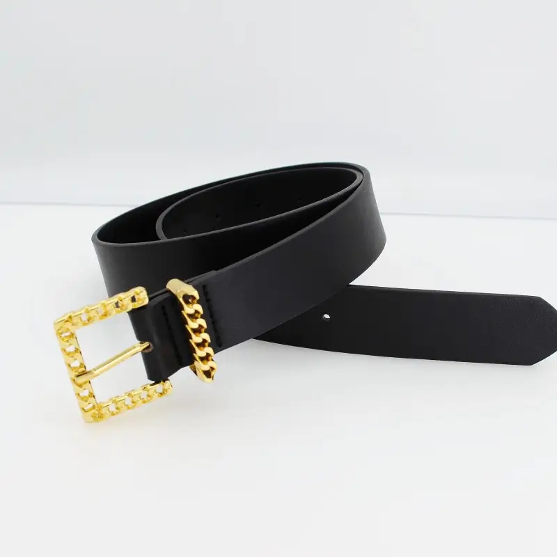 Women's European & American Pin Buckle Belt with Gold Chain