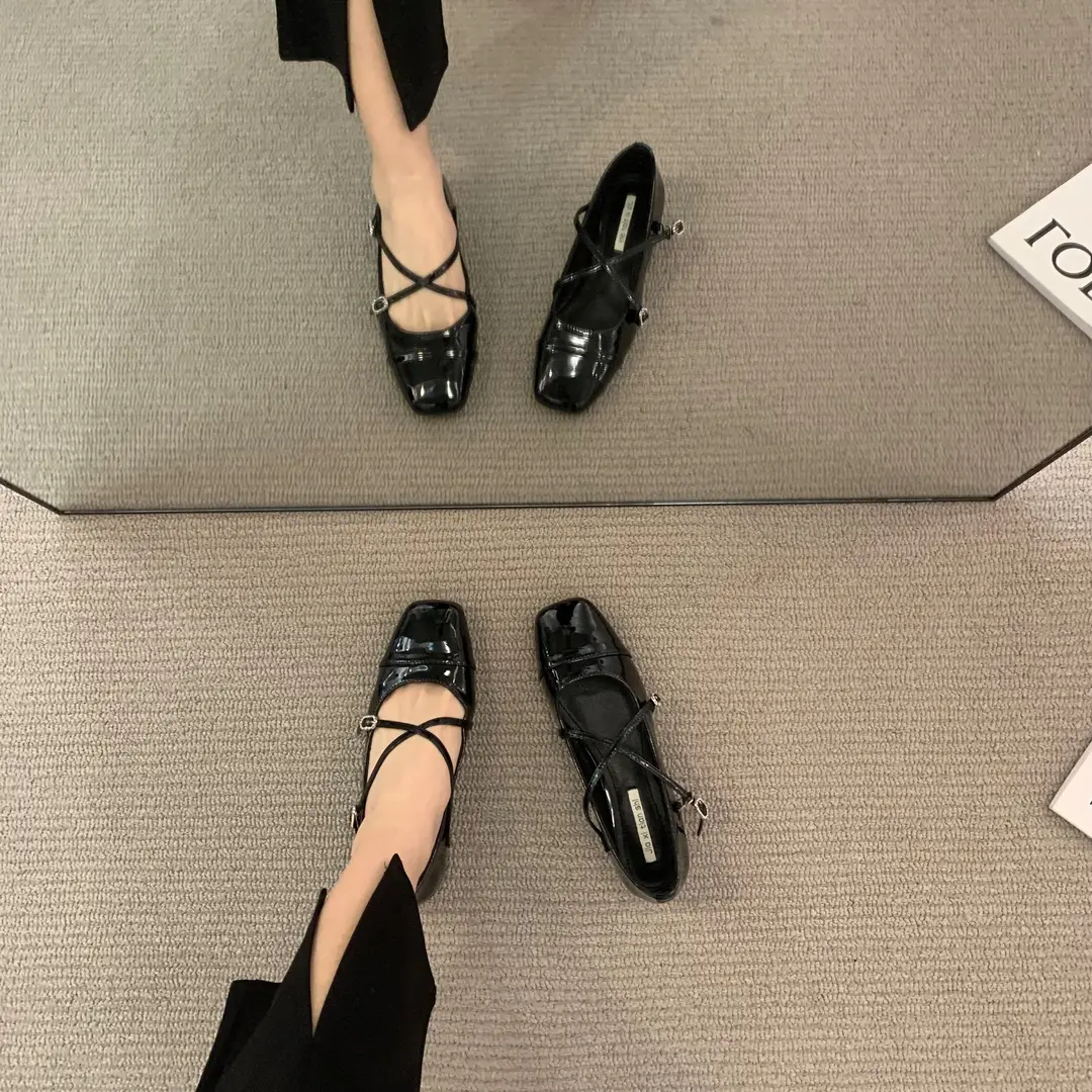 Thick heel cross silver Mary Jane square toe single shoes women's shoes 2024 new spring evening gentle flat ladle shoes - Image 7