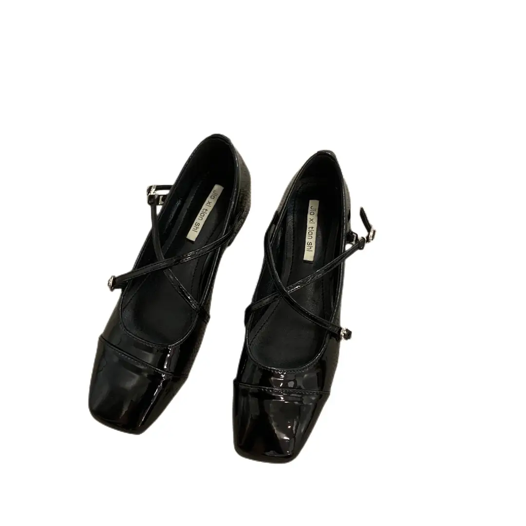 Thick heel cross silver Mary Jane square toe single shoes women's shoes 2024 new spring evening gentle flat ladle shoes - Image 8