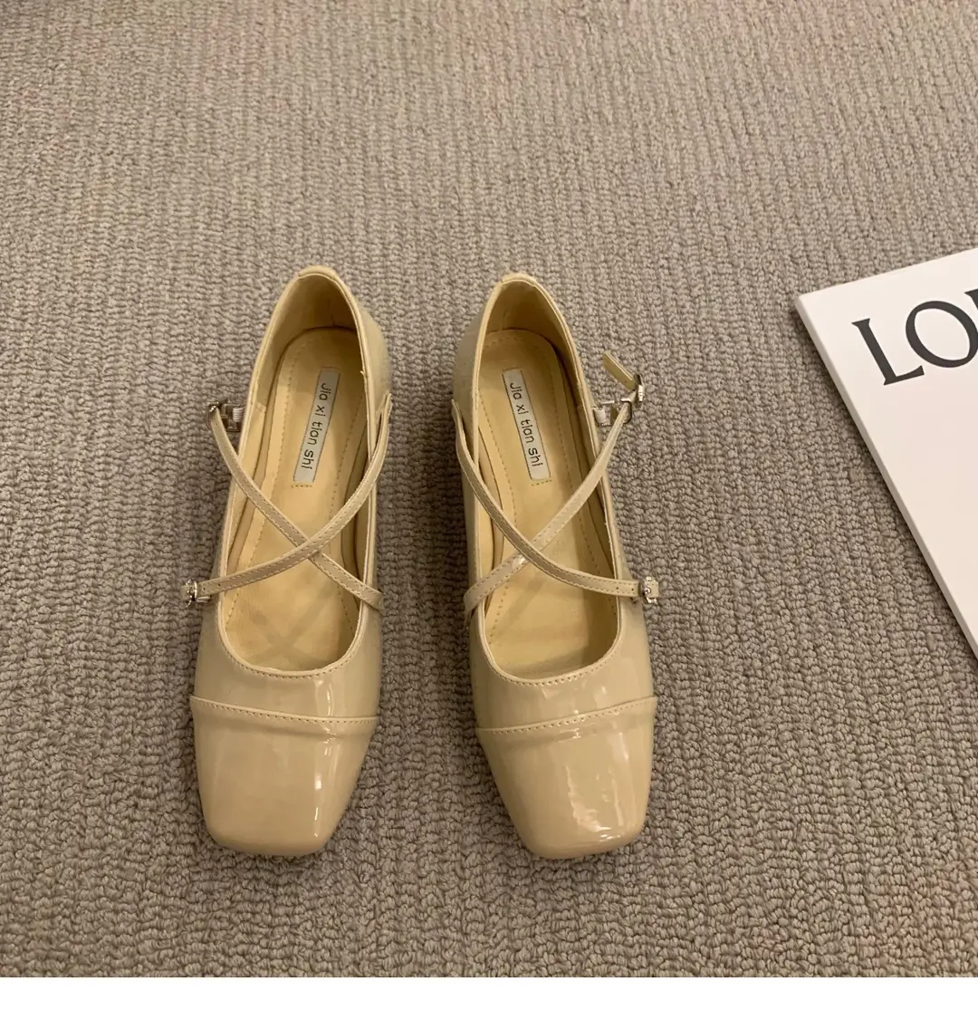 Thick heel cross silver Mary Jane square toe single shoes women's shoes 2024 new spring evening gentle flat ladle shoes — feature 11