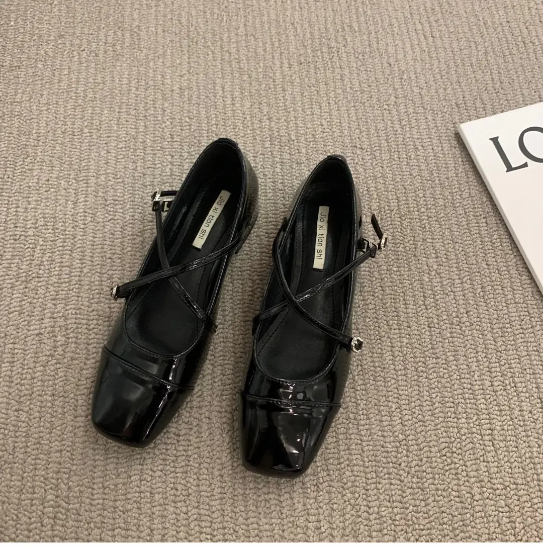 Thick heel cross silver Mary Jane square toe single shoes women's shoes 2024 new spring evening gentle flat ladle shoes — feature 12