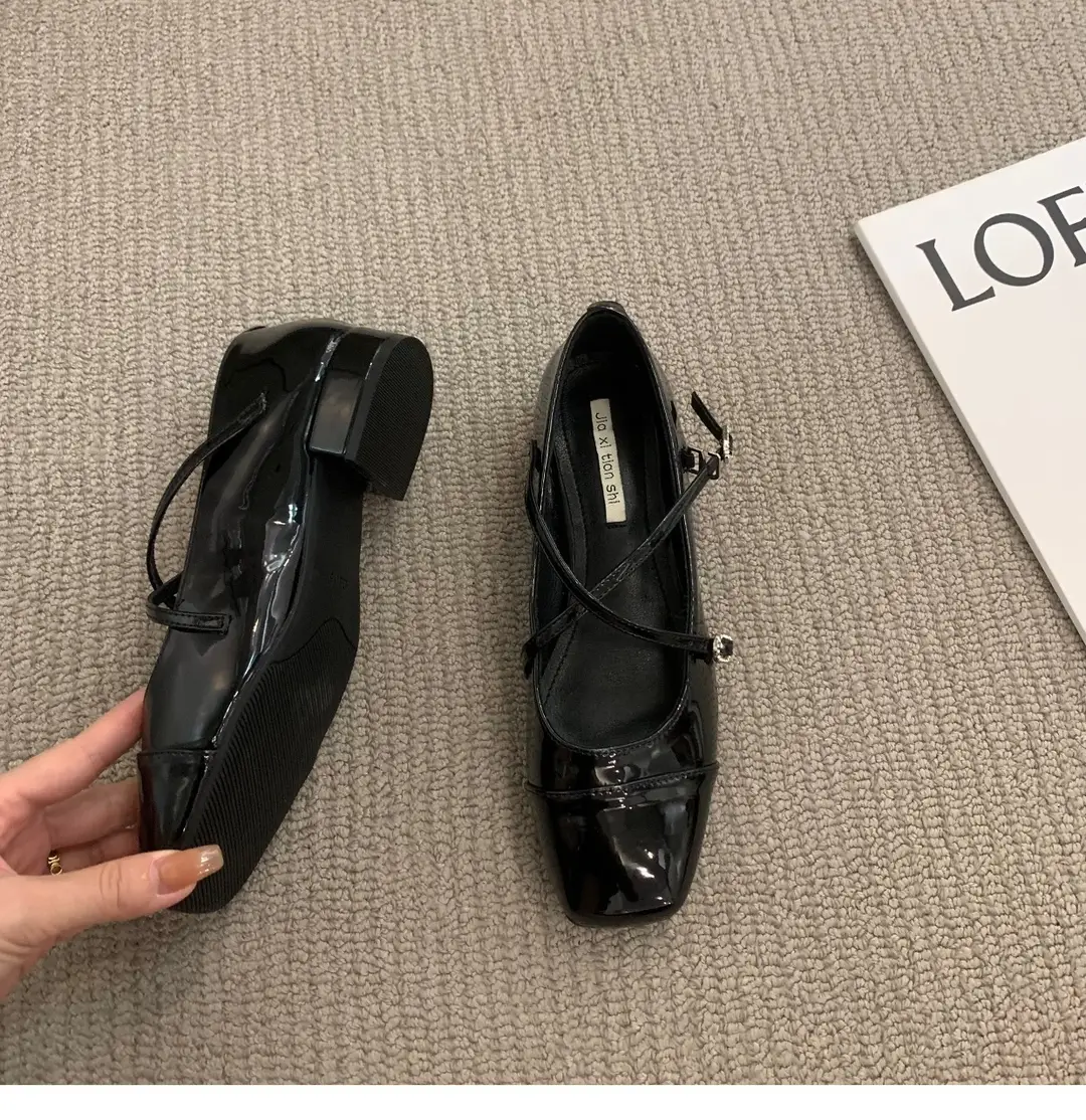 Thick heel cross silver Mary Jane square toe single shoes women's shoes 2024 new spring evening gentle flat ladle shoes — feature 13