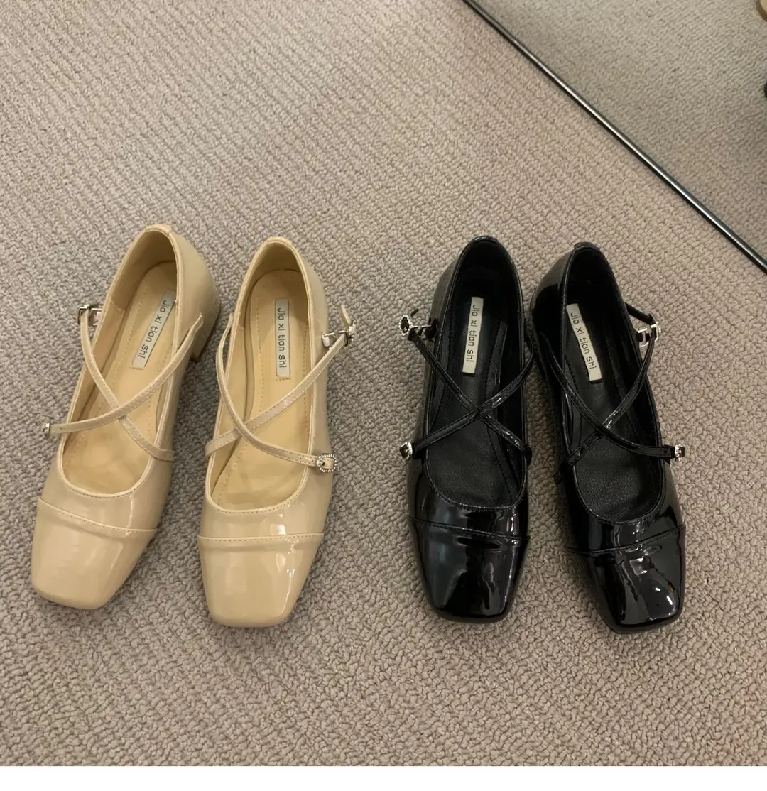 Thick heel cross silver Mary Jane square toe single shoes women's shoes 2024 new spring evening gentle flat ladle shoes — feature 4