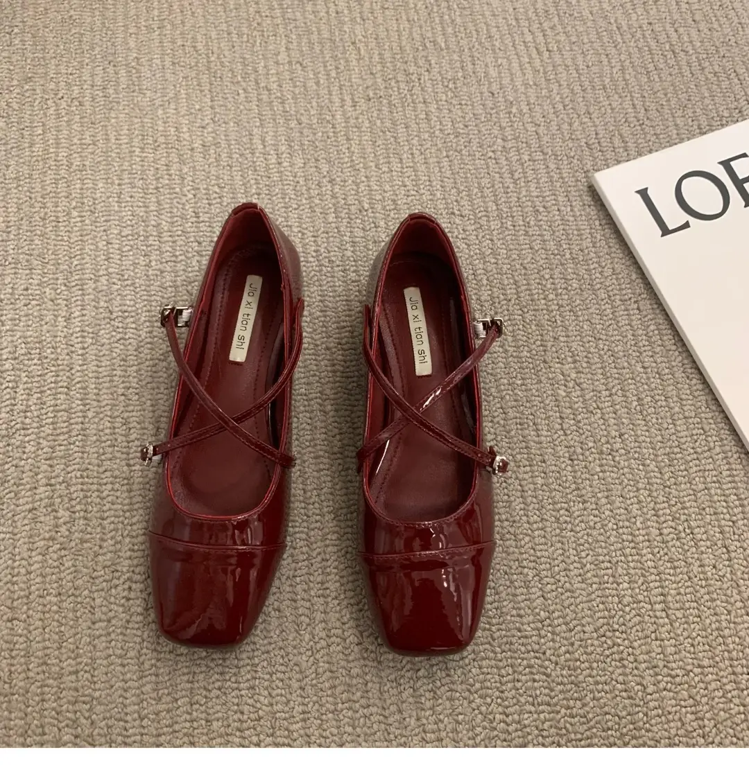Thick heel cross silver Mary Jane square toe single shoes women's shoes 2024 new spring evening gentle flat ladle shoes — feature 5
