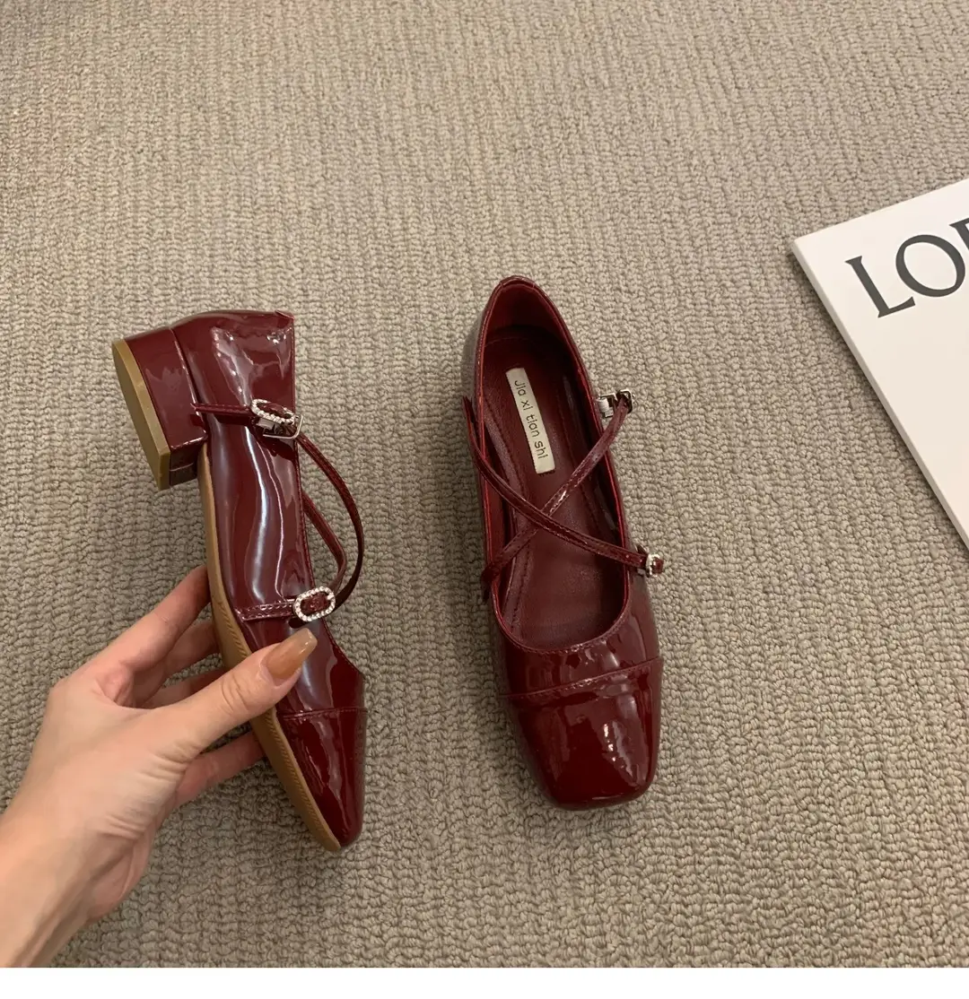 Thick heel cross silver Mary Jane square toe single shoes women's shoes 2024 new spring evening gentle flat ladle shoes — feature 6