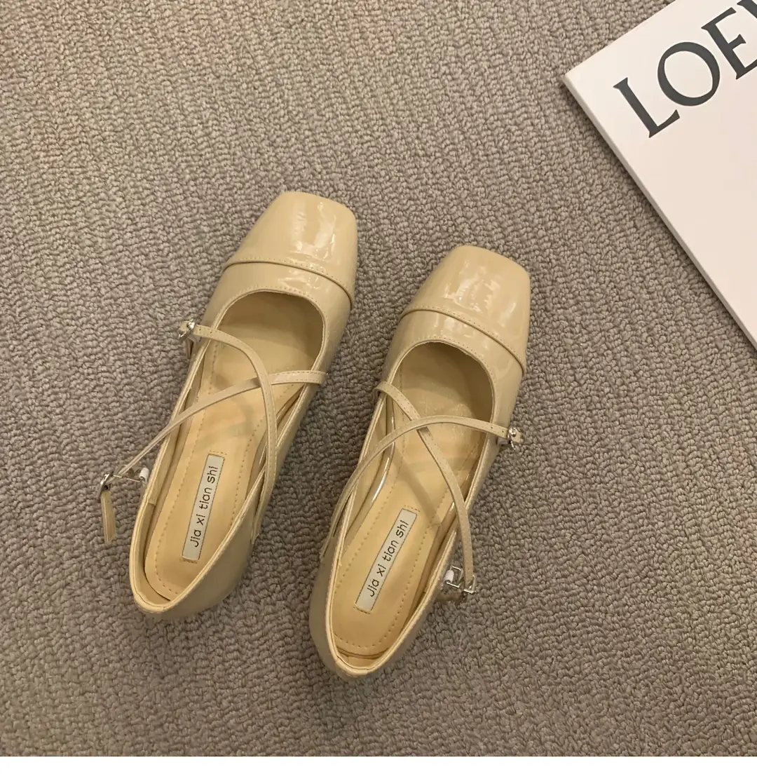 Thick heel cross silver Mary Jane square toe single shoes women's shoes 2024 new spring evening gentle flat ladle shoes — feature 9