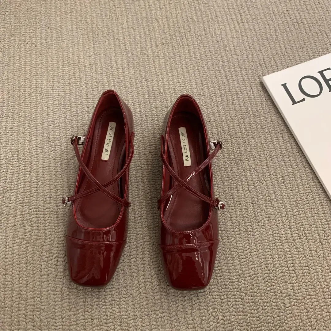 Thick heel cross silver Mary Jane square toe single shoes women's shoes 2024 new spring evening gentle flat ladle shoes - Image 2
