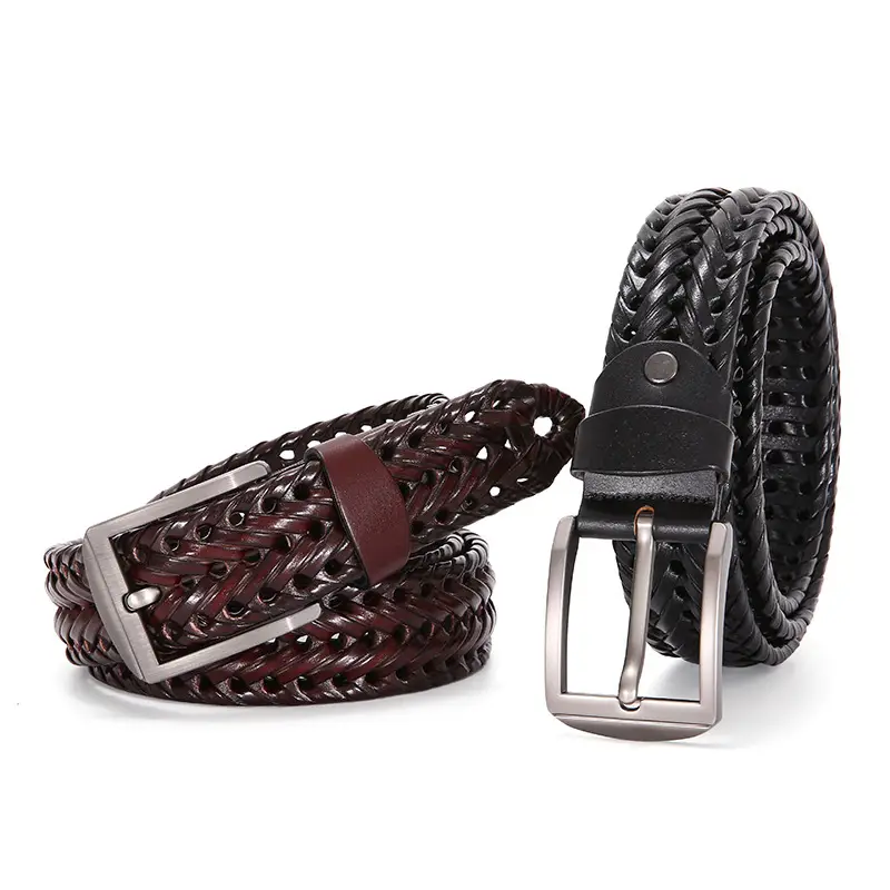 Men's Retro Pin Buckle Belt Brown Hollow Handmade