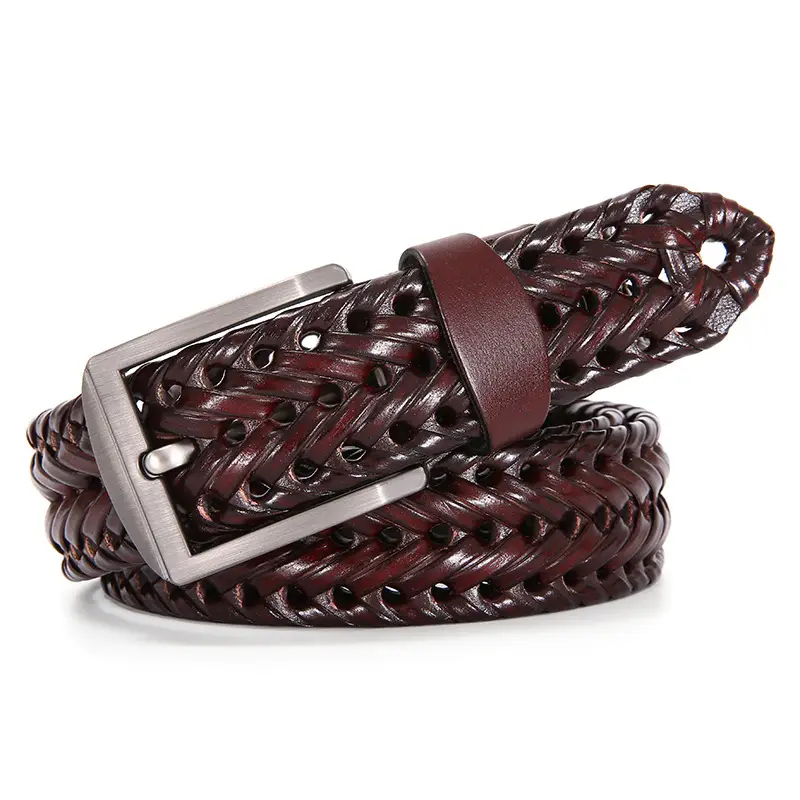 Men's Retro Pin Buckle Belt Brown Hollow Handmade