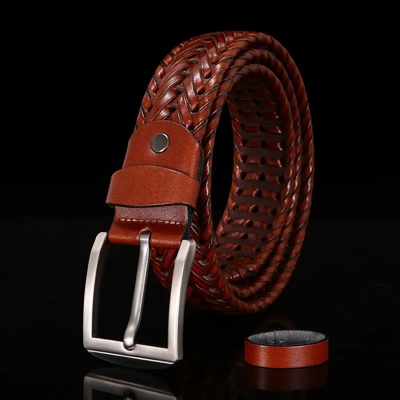 Men's Retro Pin Buckle Belt Brown Hollow Handmade