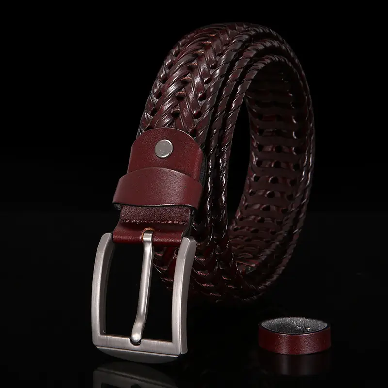Men's Retro Pin Buckle Belt Brown Hollow Handmade