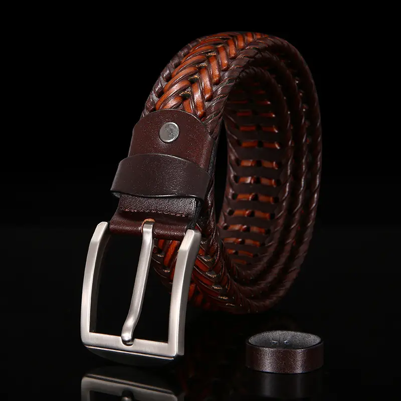Men's Retro Pin Buckle Belt Brown Hollow Handmade