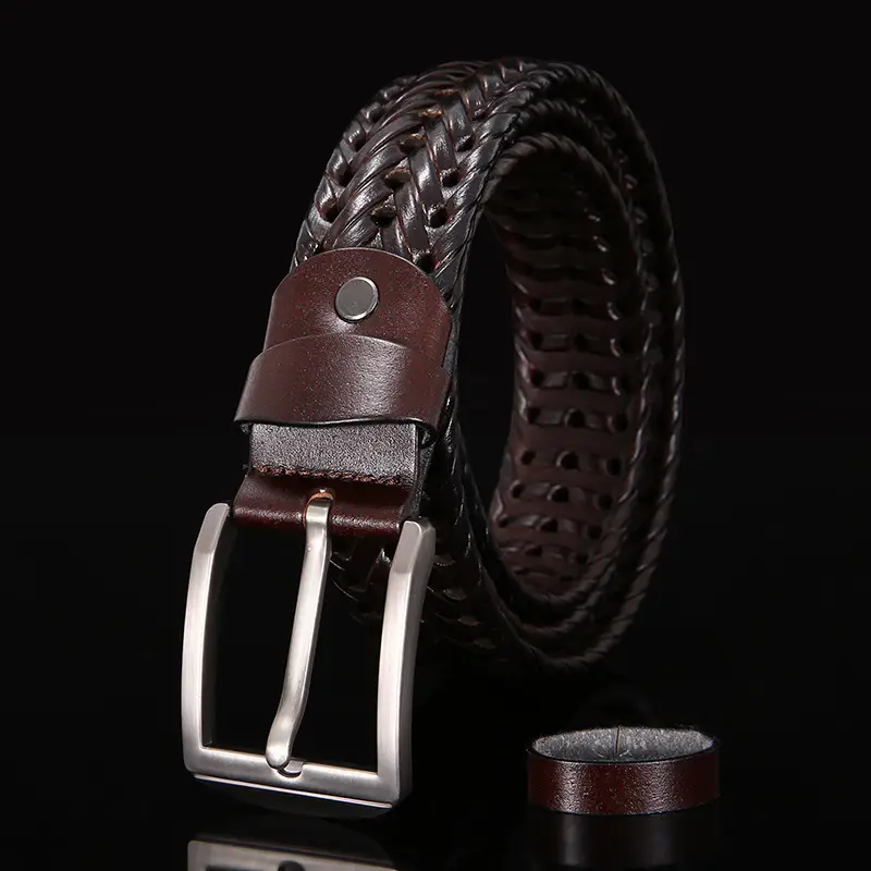 Men's Retro Pin Buckle Belt Brown Hollow Handmade