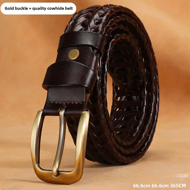 Women Woven Belt Gold Buckle Retro Casual Black - Image 13
