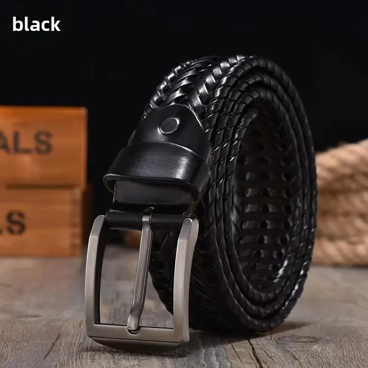 Women Woven Belt Gold Buckle Retro Casual Black - Image 16