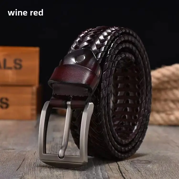 Women Woven Belt Gold Buckle Retro Casual Black - Image 23