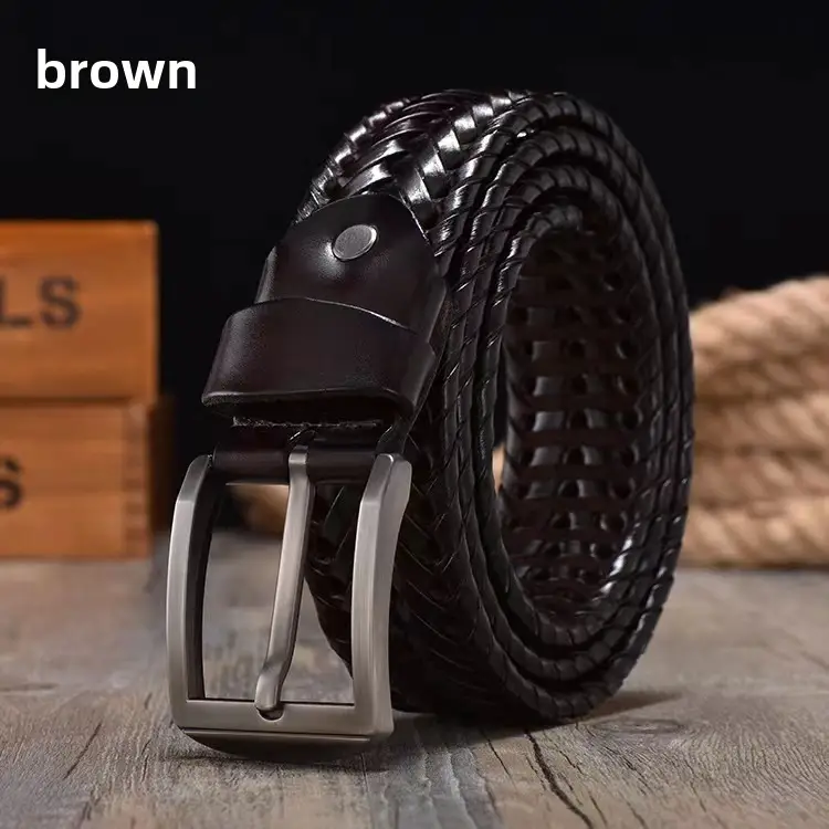 Women Woven Belt Gold Buckle Retro Casual Black - Image 28