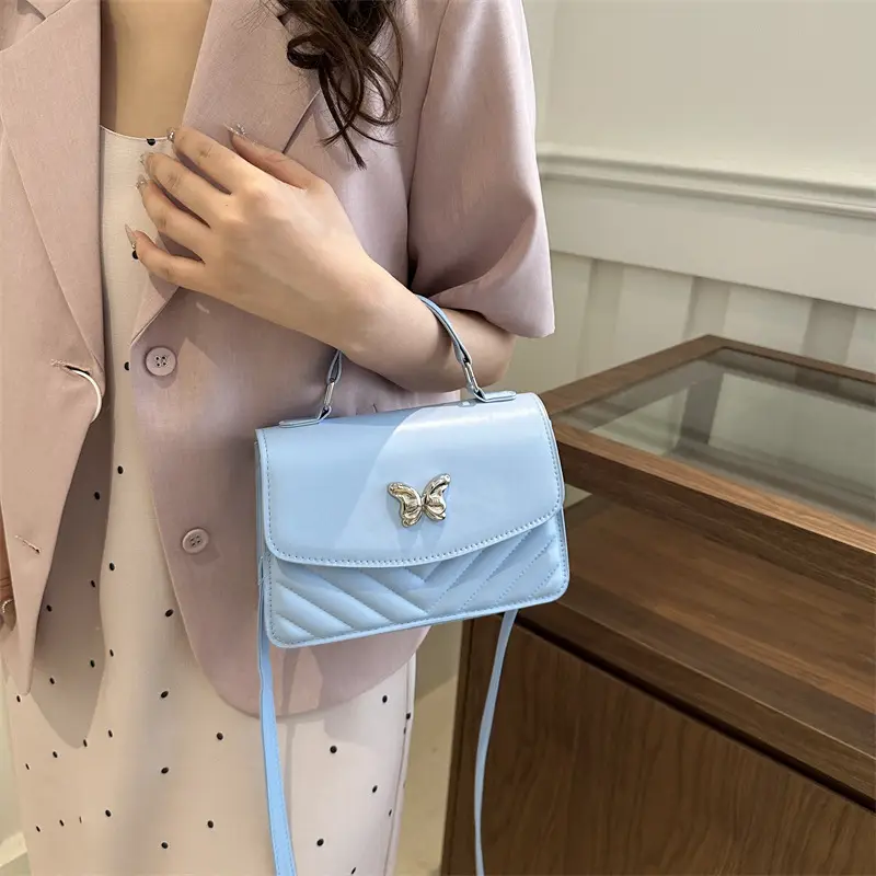 Light Blue Butterfly Embroidered Crossbody Bag - Image 8