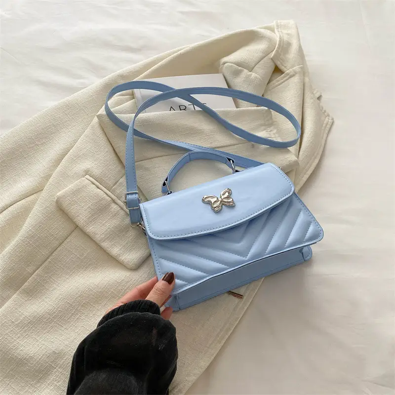 Light Blue Butterfly Embroidered Crossbody Bag - Image 6