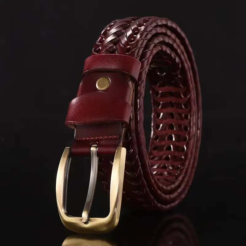 Men's Maroon Crocodile Belt with Gold Buckle - Image 8