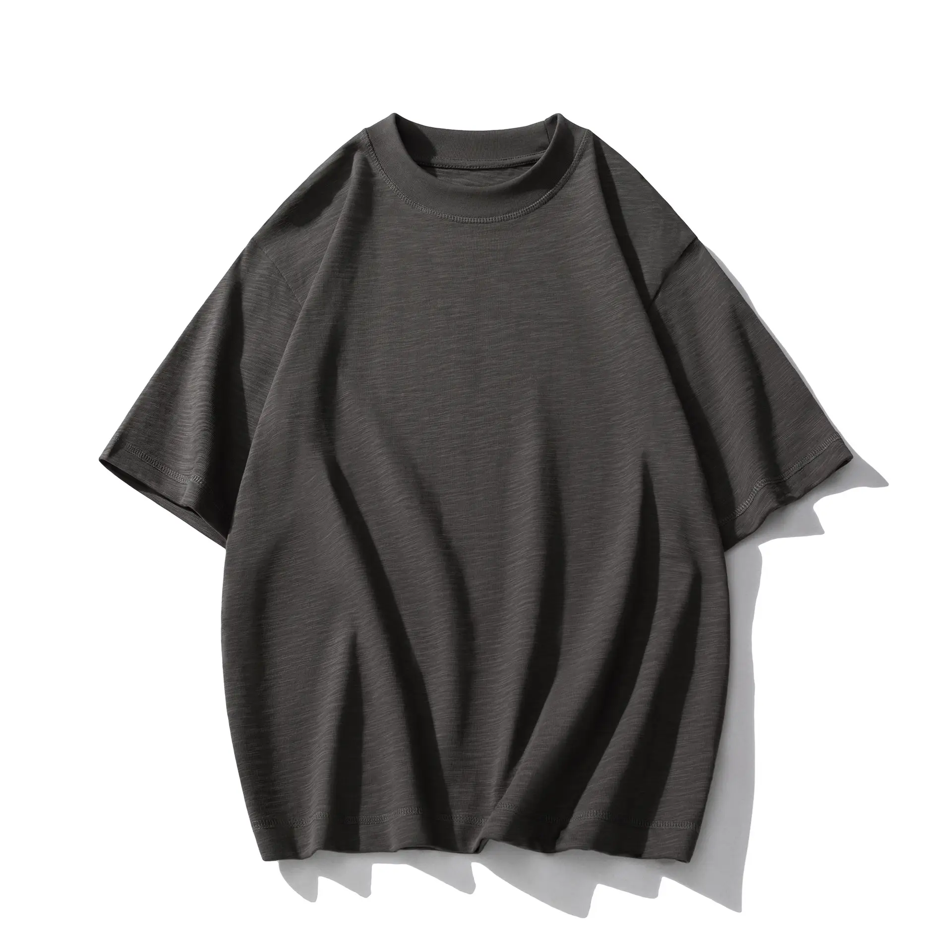 Men Loose T-Shirt Bamboo Cotton Brown Short Sleeve - Image 3