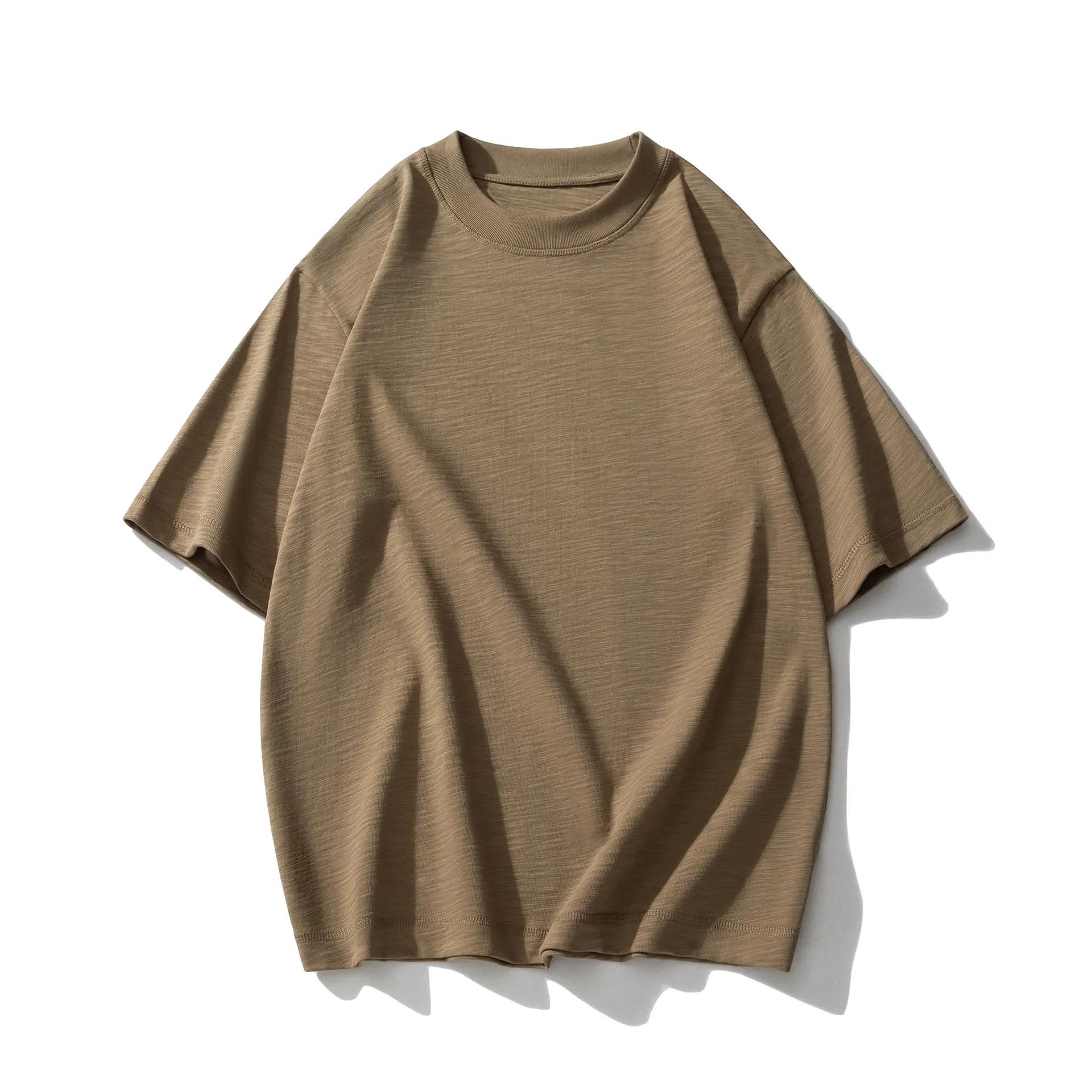 Men Loose T-Shirt Bamboo Cotton Brown Short Sleeve - Image 4