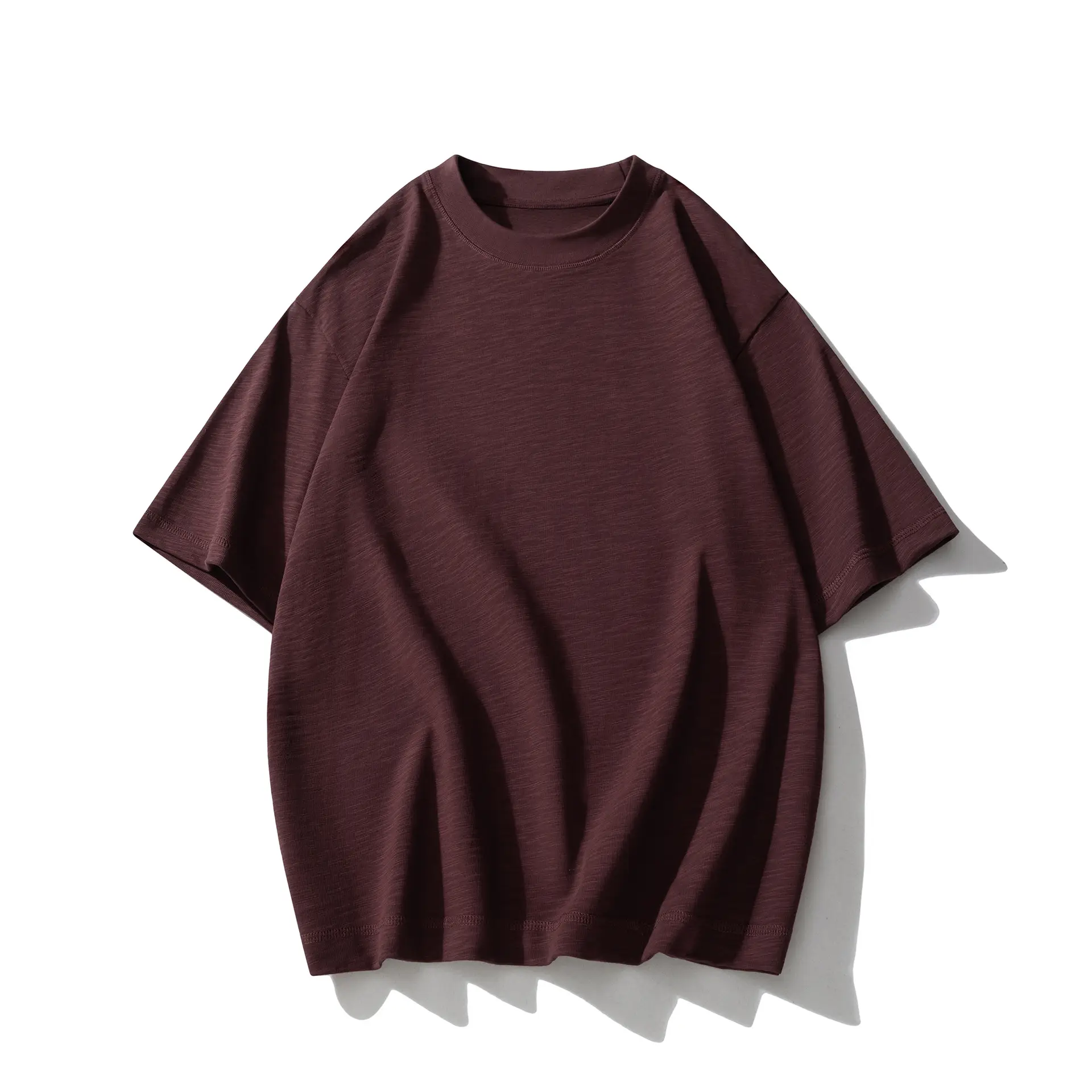 Men Loose T-Shirt Bamboo Cotton Brown Short Sleeve - Image 7