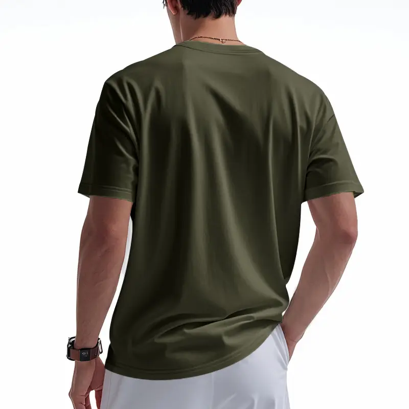 Men V Neck T-Shirt Olive Green Summer Loose Fit — feature 18