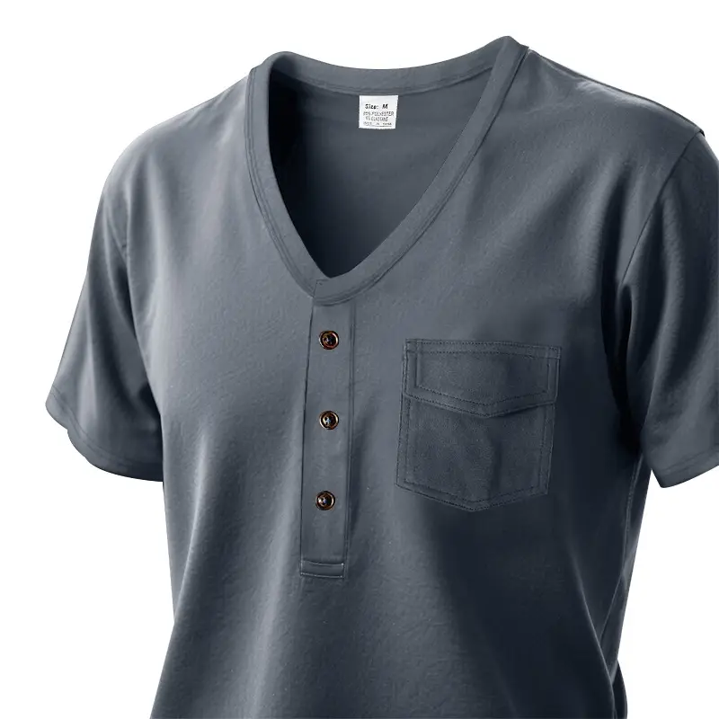 Men V Neck T-Shirt Olive Green Summer Loose Fit — feature 31