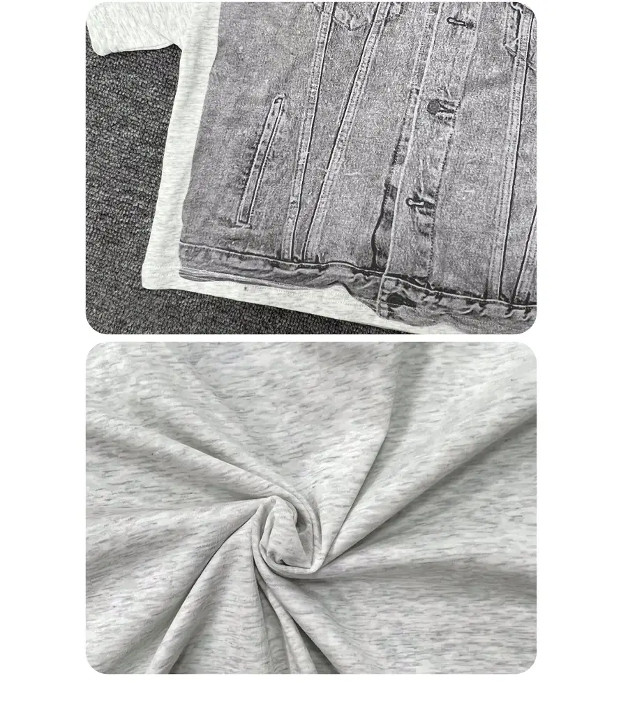 Boys Summer T-Shirt Gray Denim Print Loose Western Style — feature 10