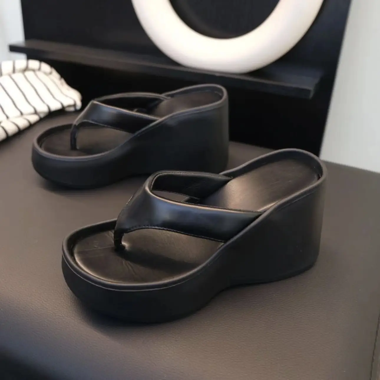 Women's 2024 Clip Sandals White Black Silver Wedge Flip Flops - Image 6