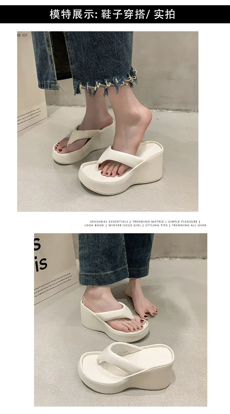 Women's 2024 Clip Sandals White Black Silver Wedge Flip Flops — feature 1