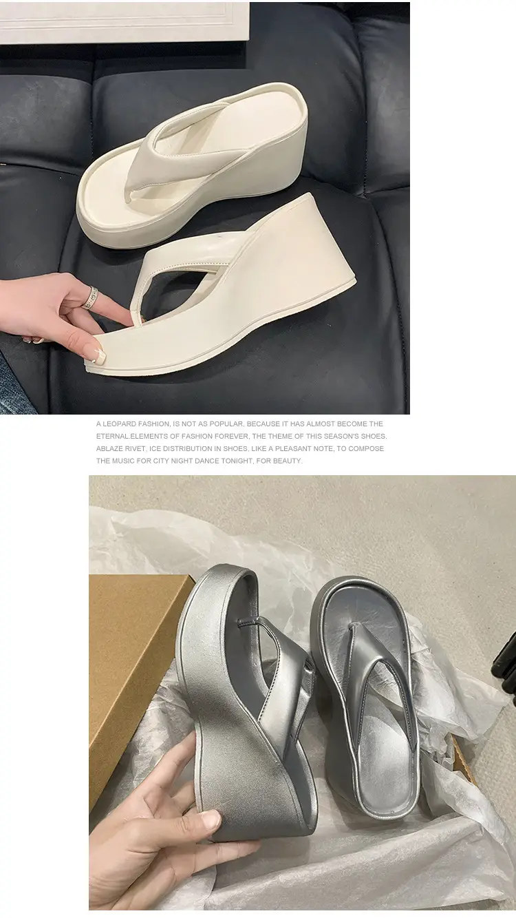 Women's 2024 Clip Sandals White Black Silver Wedge Flip Flops — feature 10