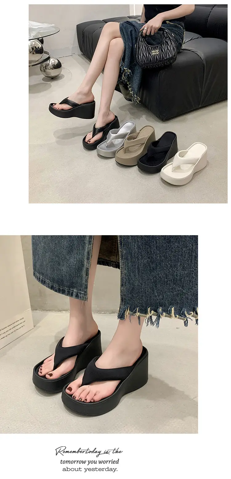 Women's 2024 Clip Sandals White Black Silver Wedge Flip Flops — feature 6