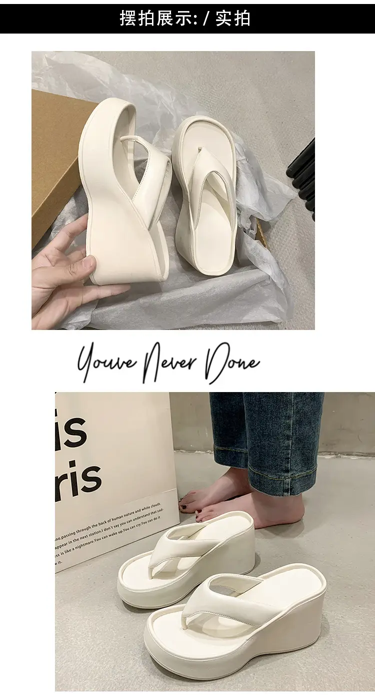 Women's 2024 Clip Sandals White Black Silver Wedge Flip Flops — feature 9