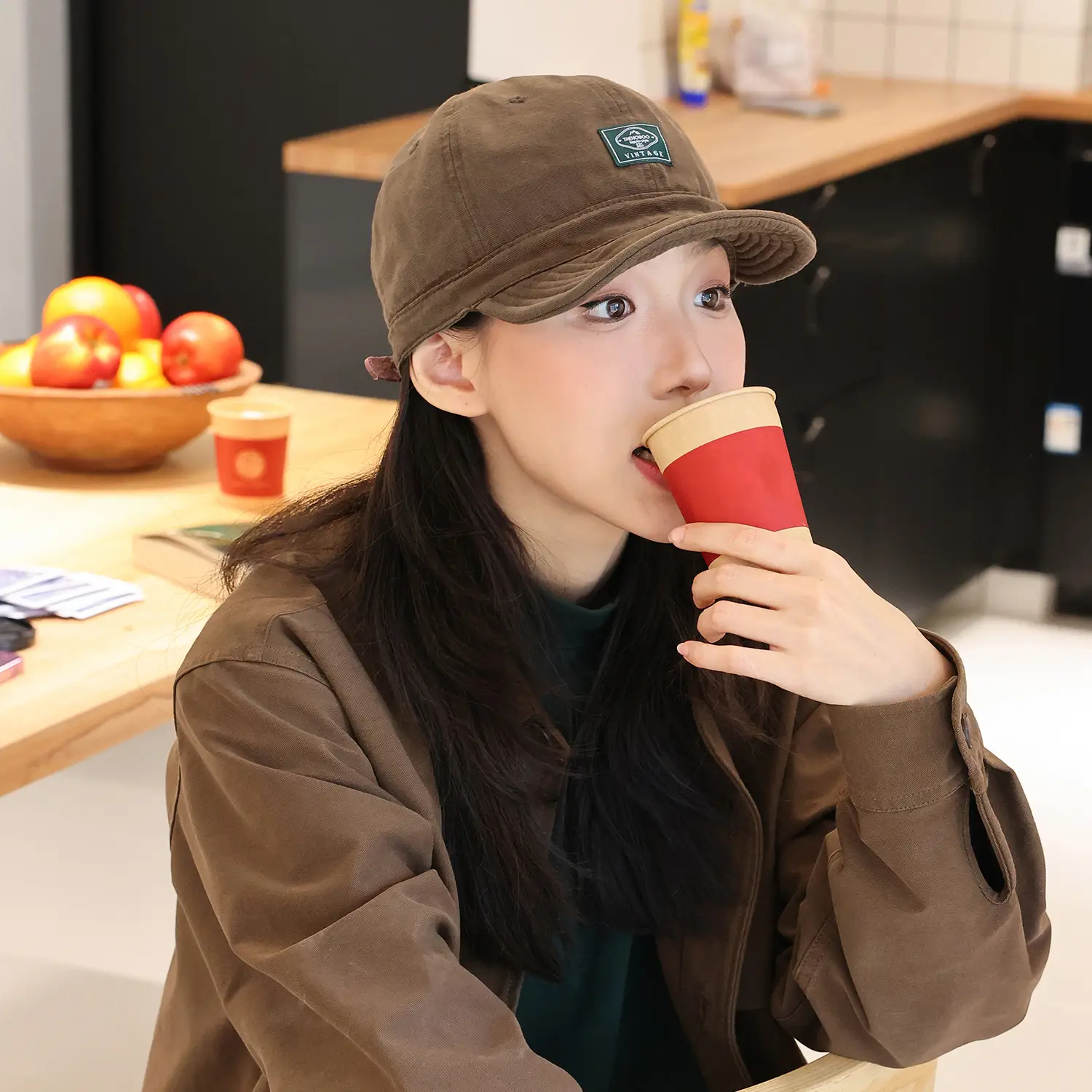 Women Brown Vintage Cap Summer Hat Big Head 2024 - Image 2