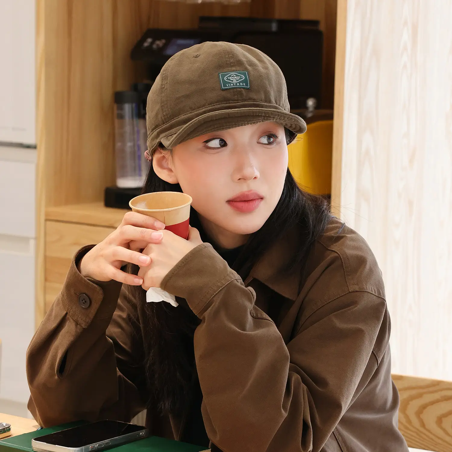 Women Brown Vintage Cap Summer Hat Big Head 2024 - Image 4