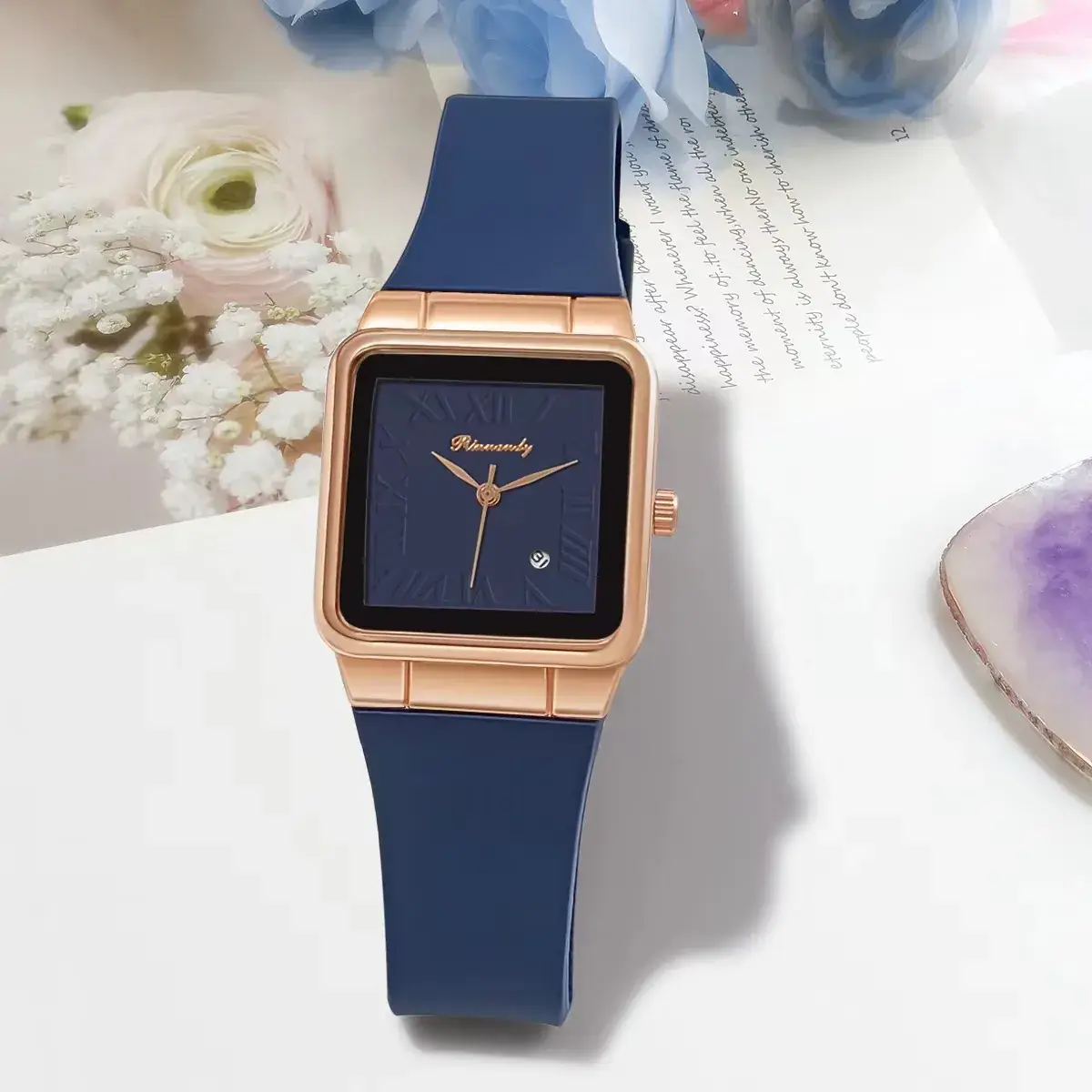 Ladies Silicone Belt Quartz Watch with Rose Gold Case - Image 5