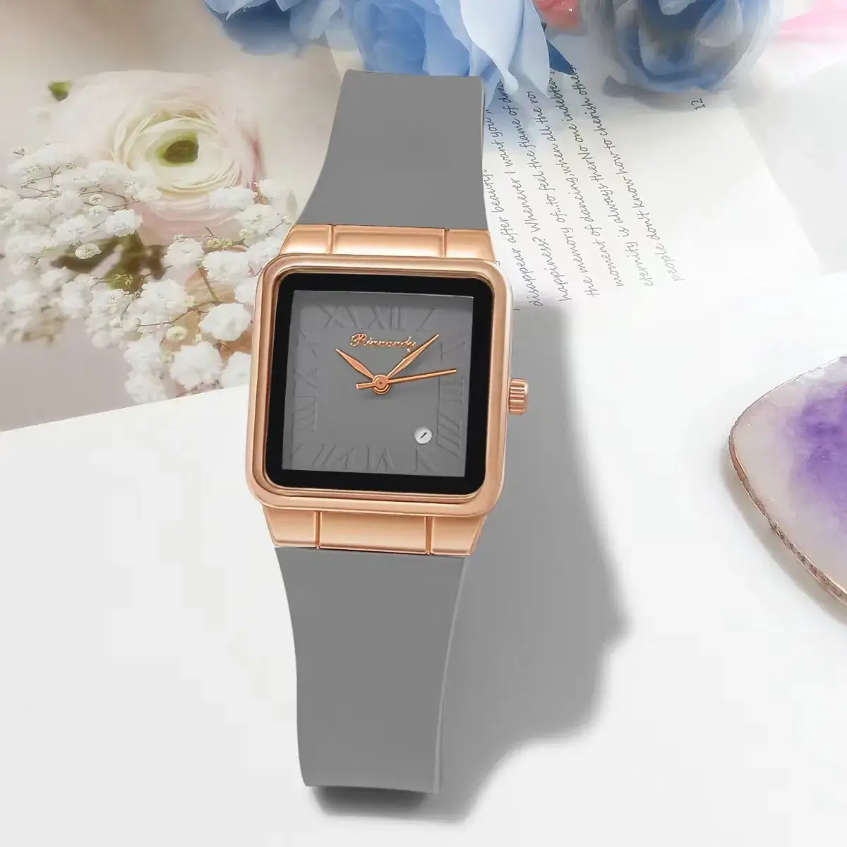 Ladies Silicone Belt Quartz Watch with Rose Gold Case - Image 2