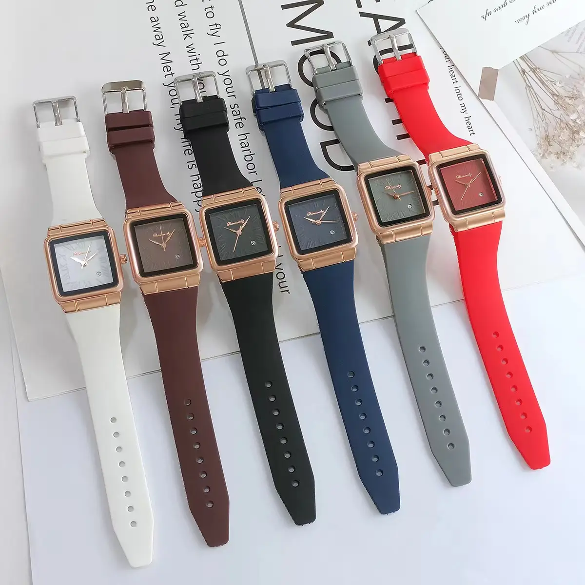 Ladies Silicone Belt Quartz Watch with Rose Gold Case — feature 1