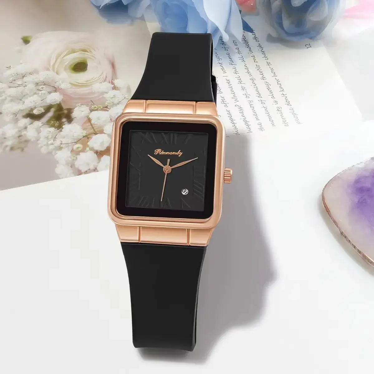 Ladies Silicone Belt Quartz Watch with Rose Gold Case - Image 3