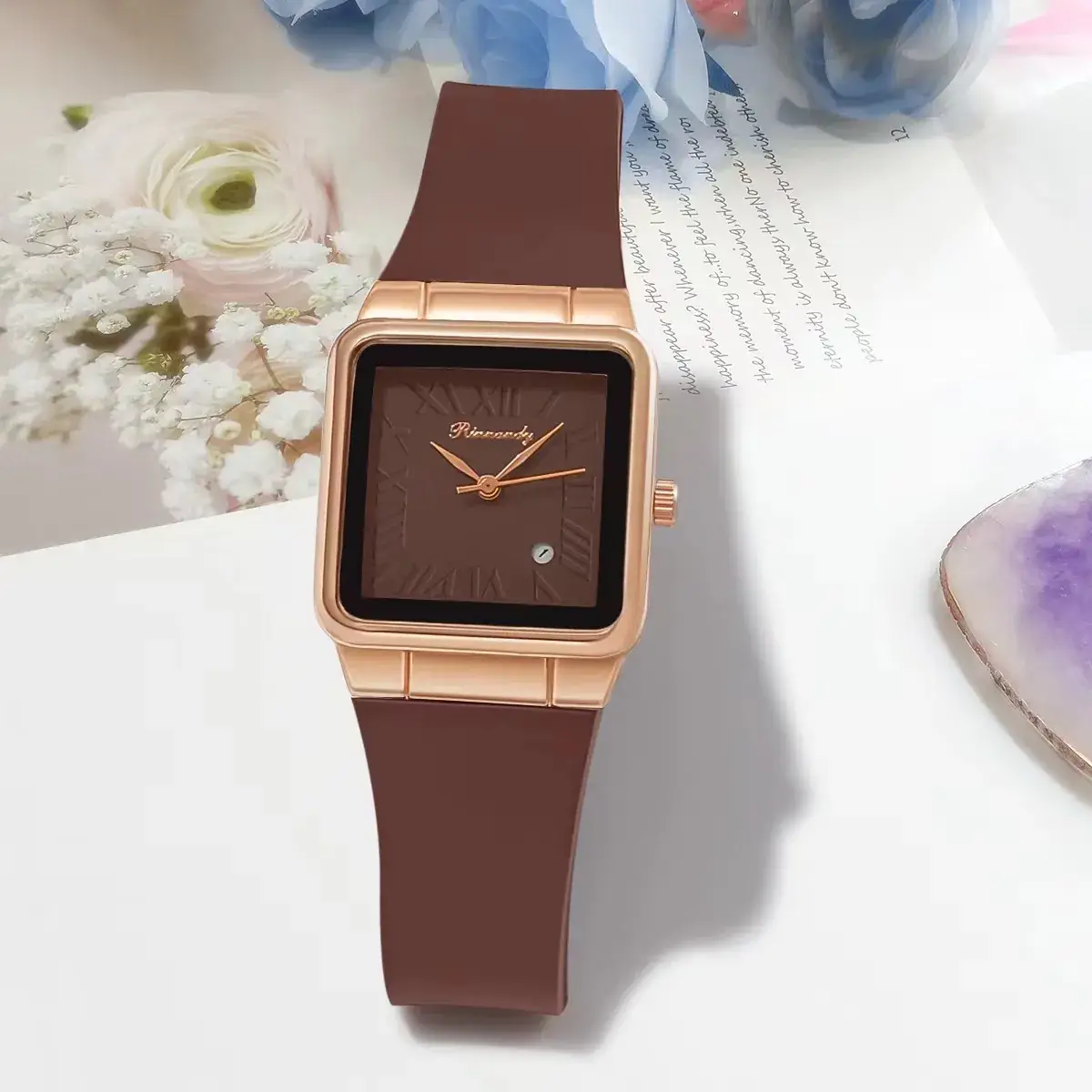 Ladies Silicone Belt Quartz Watch with Rose Gold Case - Image 6