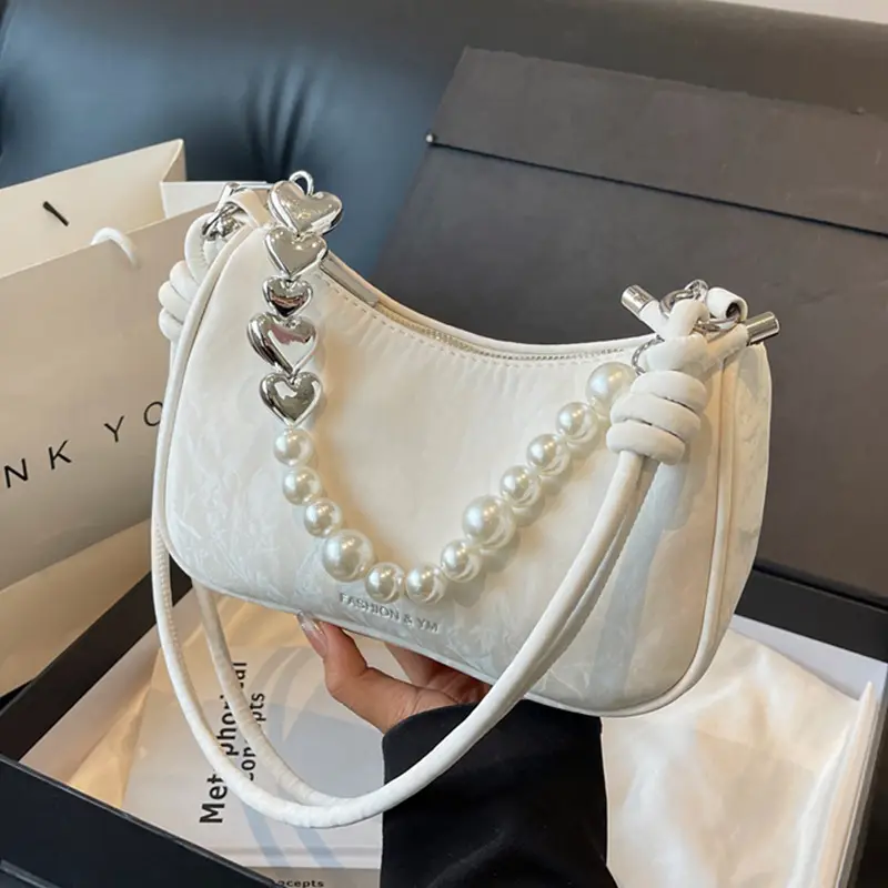 Women's Pearl Beaded Shoulder Bag Grey 2024 - Image 5