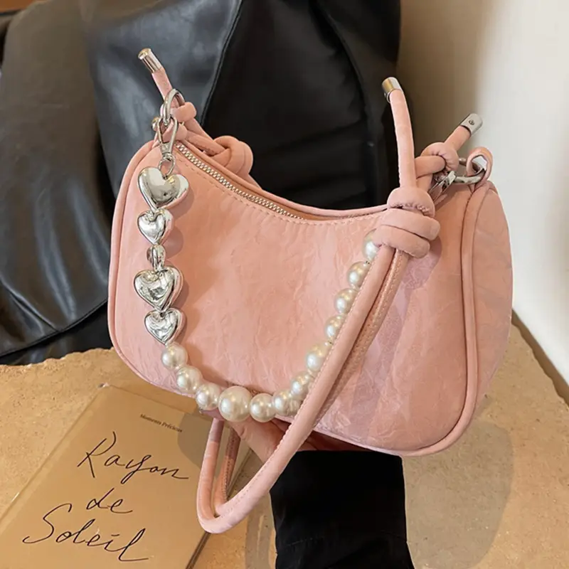 Women's Pearl Beaded Shoulder Bag Grey 2024 - Image 6